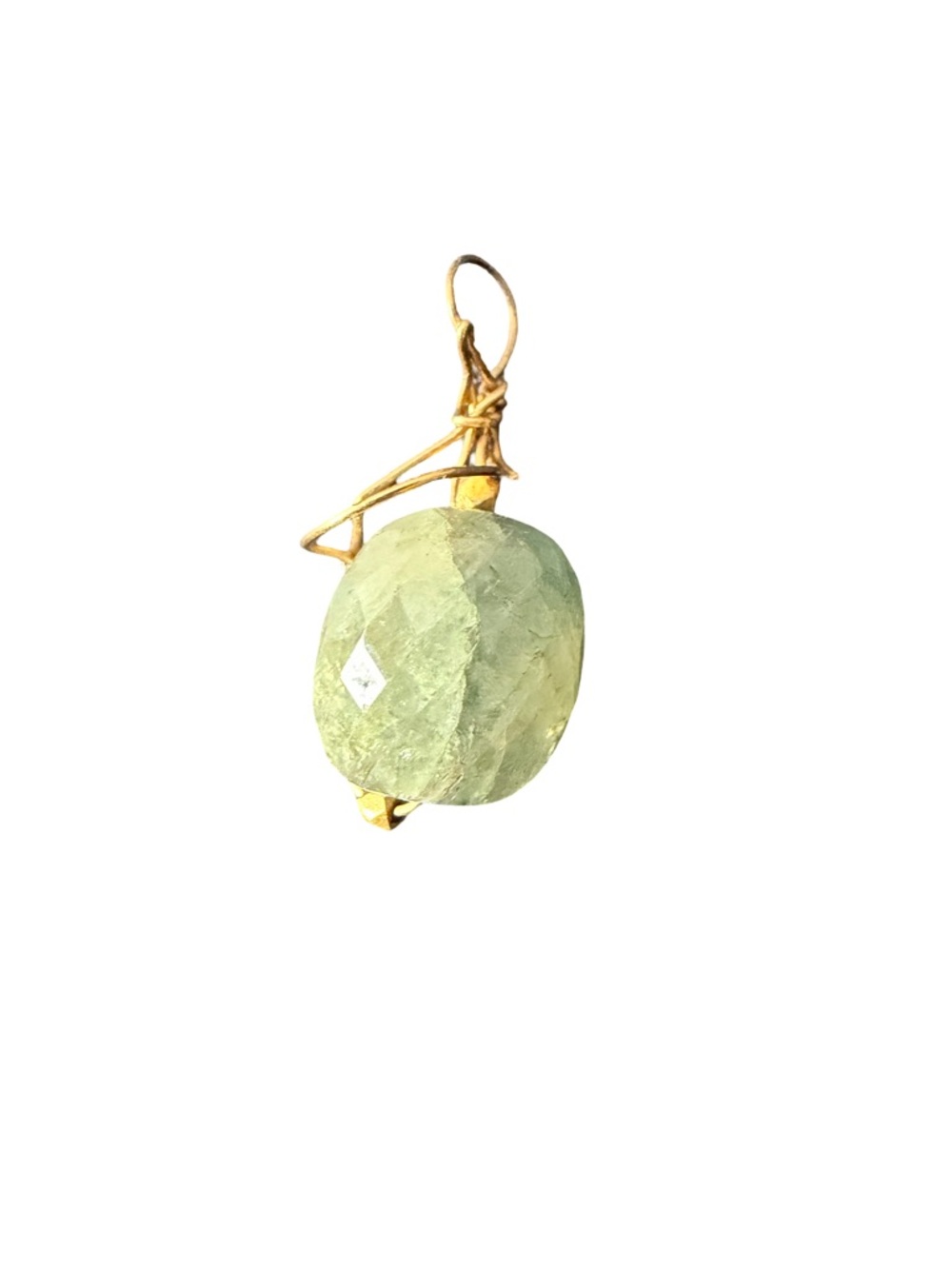 24kt solid Gold Wire Wrapped Greenish blue faceted Sapphire w/2 24kt gold beads